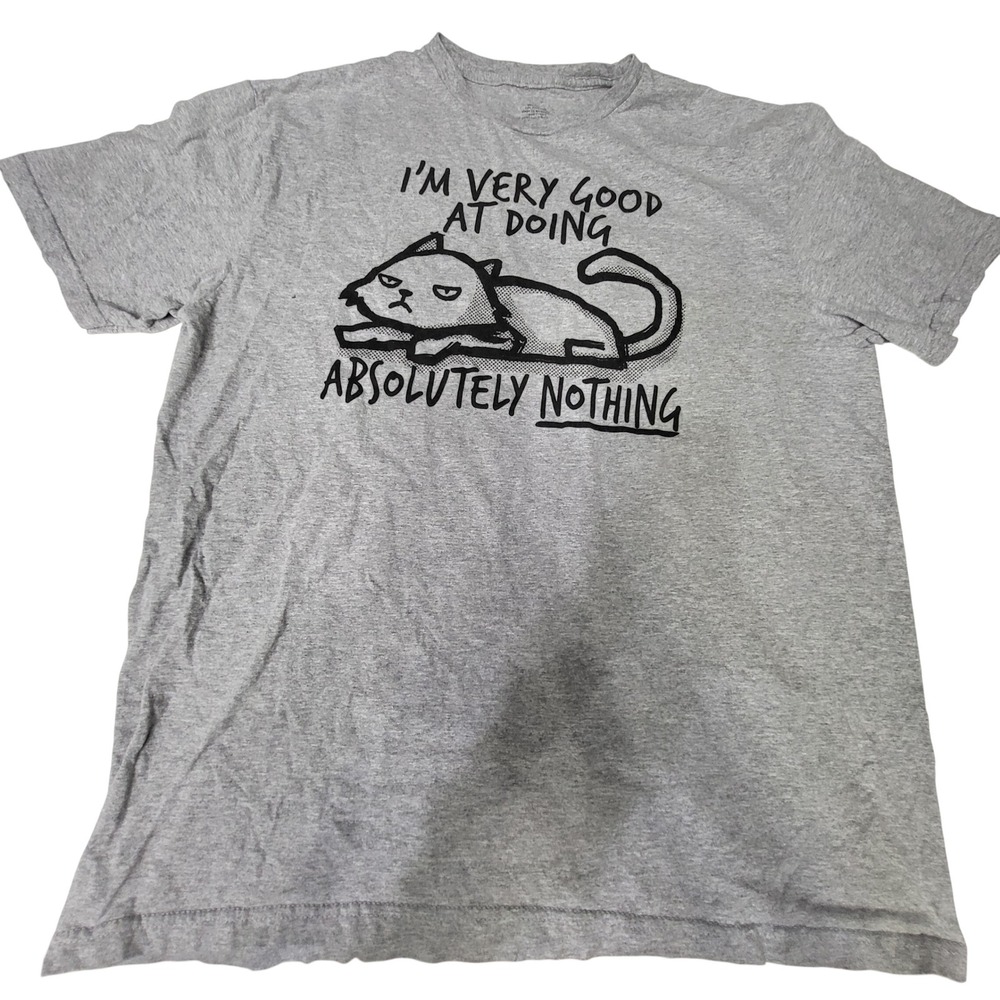 Mens Gray Funny Cat Graphic T-Shirt I'm Very Good At Doing Absolutely Nothing L - Picture 1 of 6